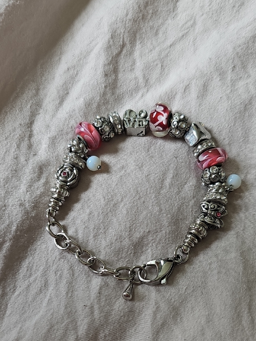 Pink Mothers/Valentines Day Charm Bracelet